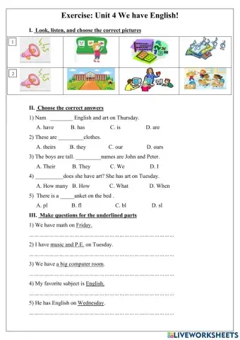Exercies Unit 4 (Family and friends Grade 4)