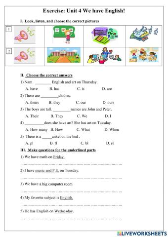 Exercies Unit 4 (Family and friends Grade 4)