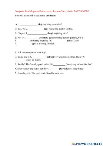 Shopping Past Simple