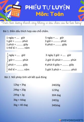 Ôn tập về đại lượng