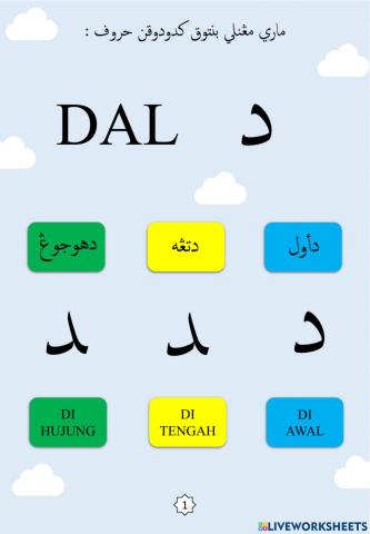 Latihan Mengenal Bentuk Kedudukan Huruf : 08.Dal