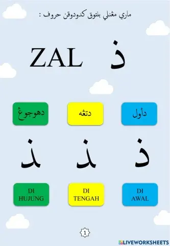 Latihan Mengenal Bentuk Kedudukan Huruf : 09.Zal