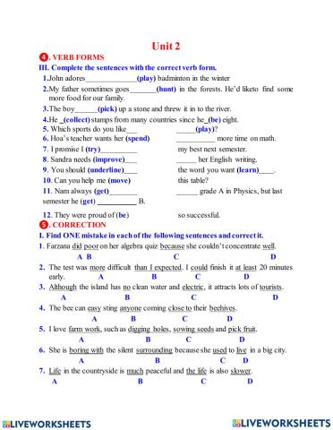 Unit 2: life in the countryside