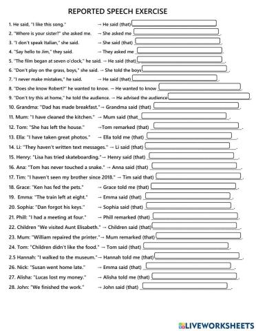 Reported Speech Exercise