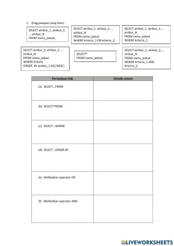 Latihan pengukuhan PERNYATAAN SQL