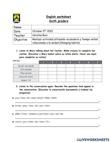 Sixth Graders - Changing Habits