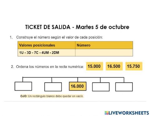 Ticket recta numerica