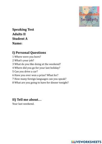Speaking Test Adults II