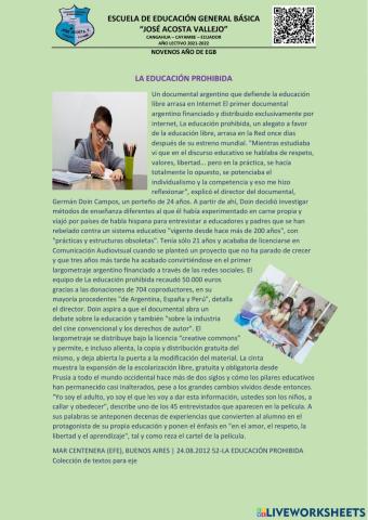 Taller lectura la educacion