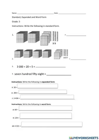 Standard Form Word Form and Expanded Form