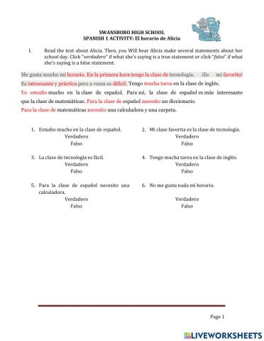 El horario de Alicia