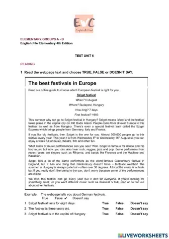 Elementary test unit 6