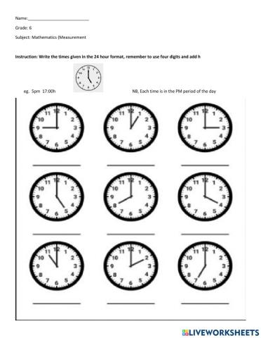 Telling Time (24 Hour Clock Format)