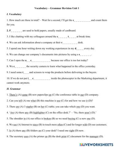Vocab - Gram Practice Unit 1