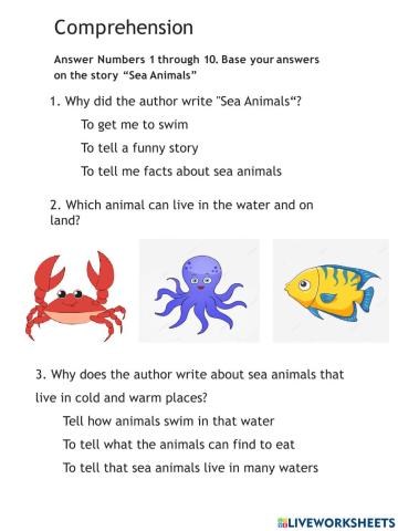 Sea Animals Comprehension Test