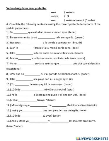 Irregular verbs in the preterite