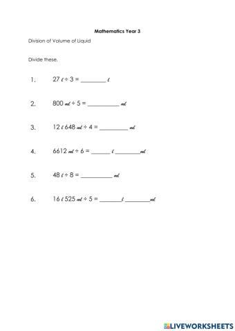 Division of Volume of Liquid
