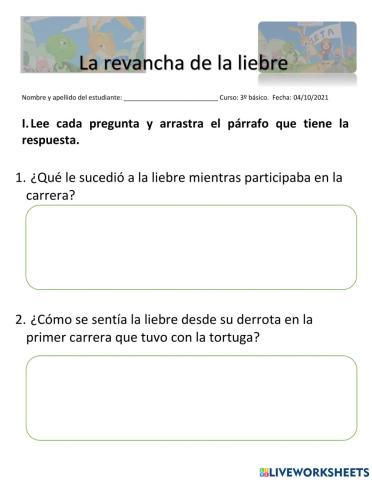 Comprensión lectora Fábula La revancha de la liebre