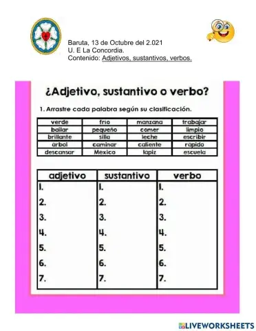 Adjetivos, sustantivos, verbos