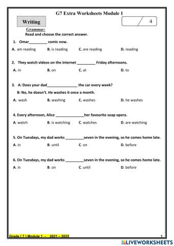 G7  PREPORT 1 Grammar Practice 1