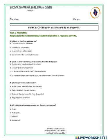 Clasificación y tipos de deportes.