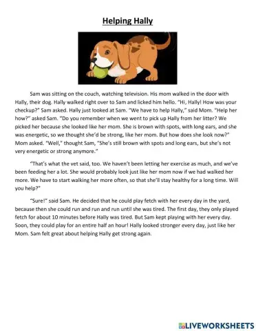 Helping Hally- Elements of a Story