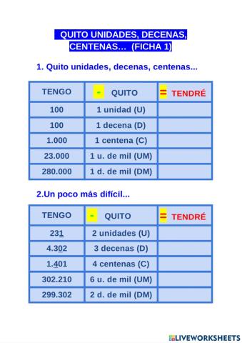 Quito unidades, decenas, centenas...