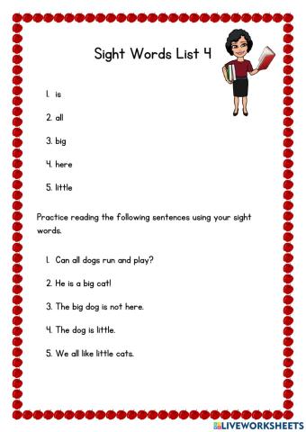 Sight Word and sentences