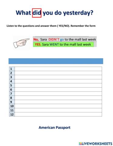 Past simple questions. Amerpassport