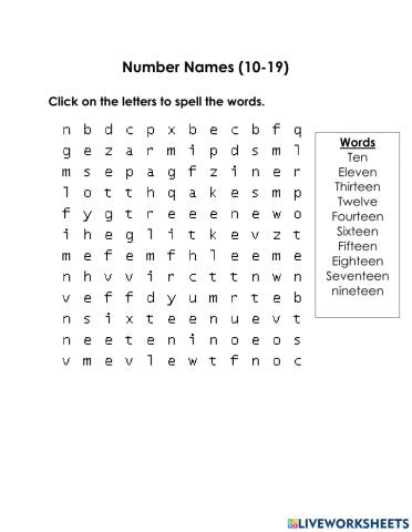 Number Names (10-19)