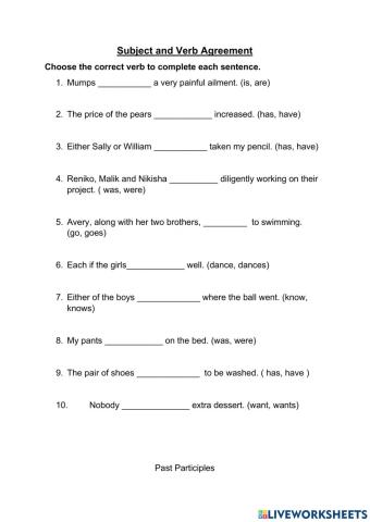 Review- Subject and Verb Agreement & Past Participles
