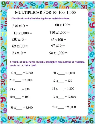 Multiplicación por 10,100,1000