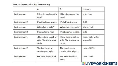 Speaking activity 2 - telling time