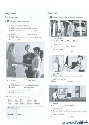 Wb: unit 1 - hello! (page 5)