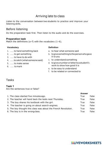 Arriving late to class