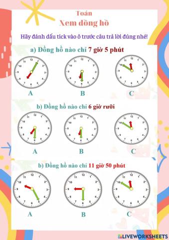 Toán: Xem đồng hồ