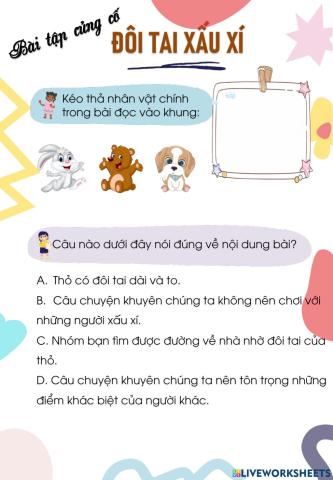 Bài tập củng cố bài đọc : Đôi tai xấu xí