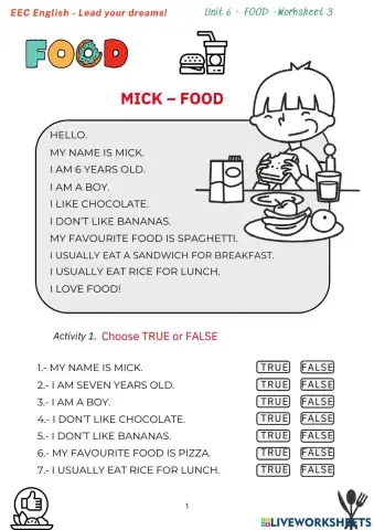 Unit 6 - Food - Worksheet 3