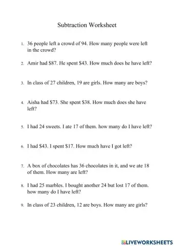 Subtraction Worksheet