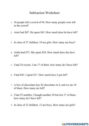 Subtraction Worksheet