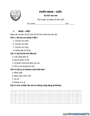Nghe - hiểu Sự tích cây mía