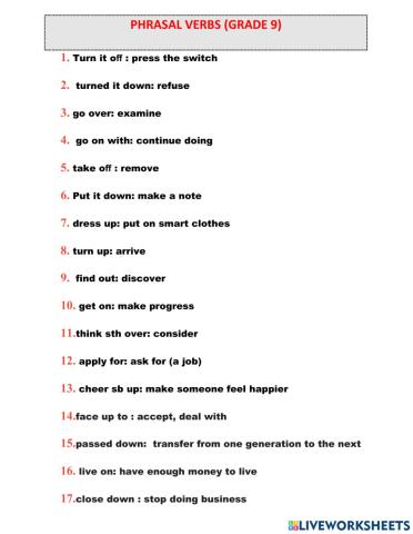 Phrasal verbs (grade 9)