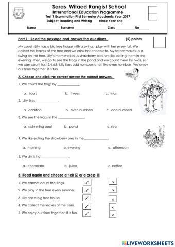 Grade1, Language test: oxford discover semester 1