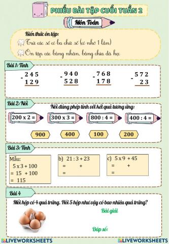 Phiếu ôn tập cuối tuần