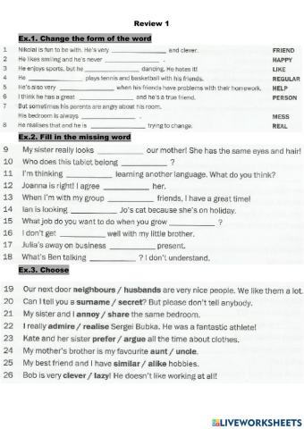 Review 1 - Grammar and Vocabulary