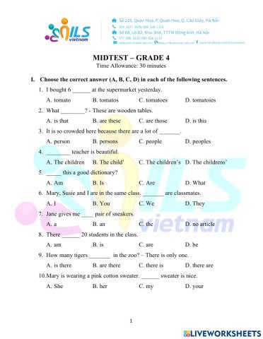 Online Grammar Course - Grade 4 - Midtest