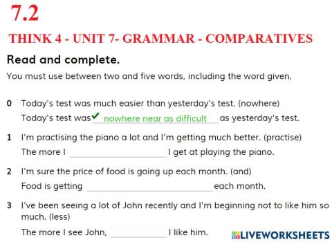 Think 4 - unit 6 - grammar - comparatives