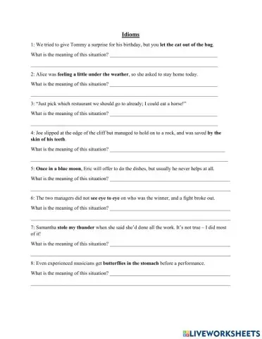 Idioms Worksheet