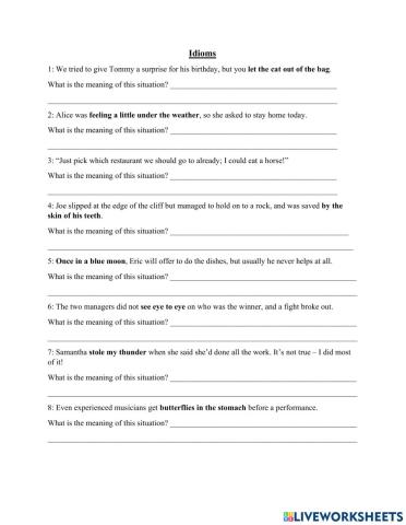 Idioms Worksheet