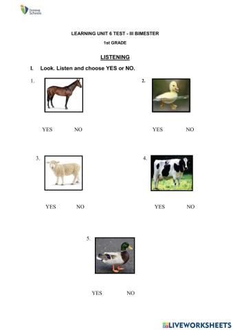 Listening test - farm animals